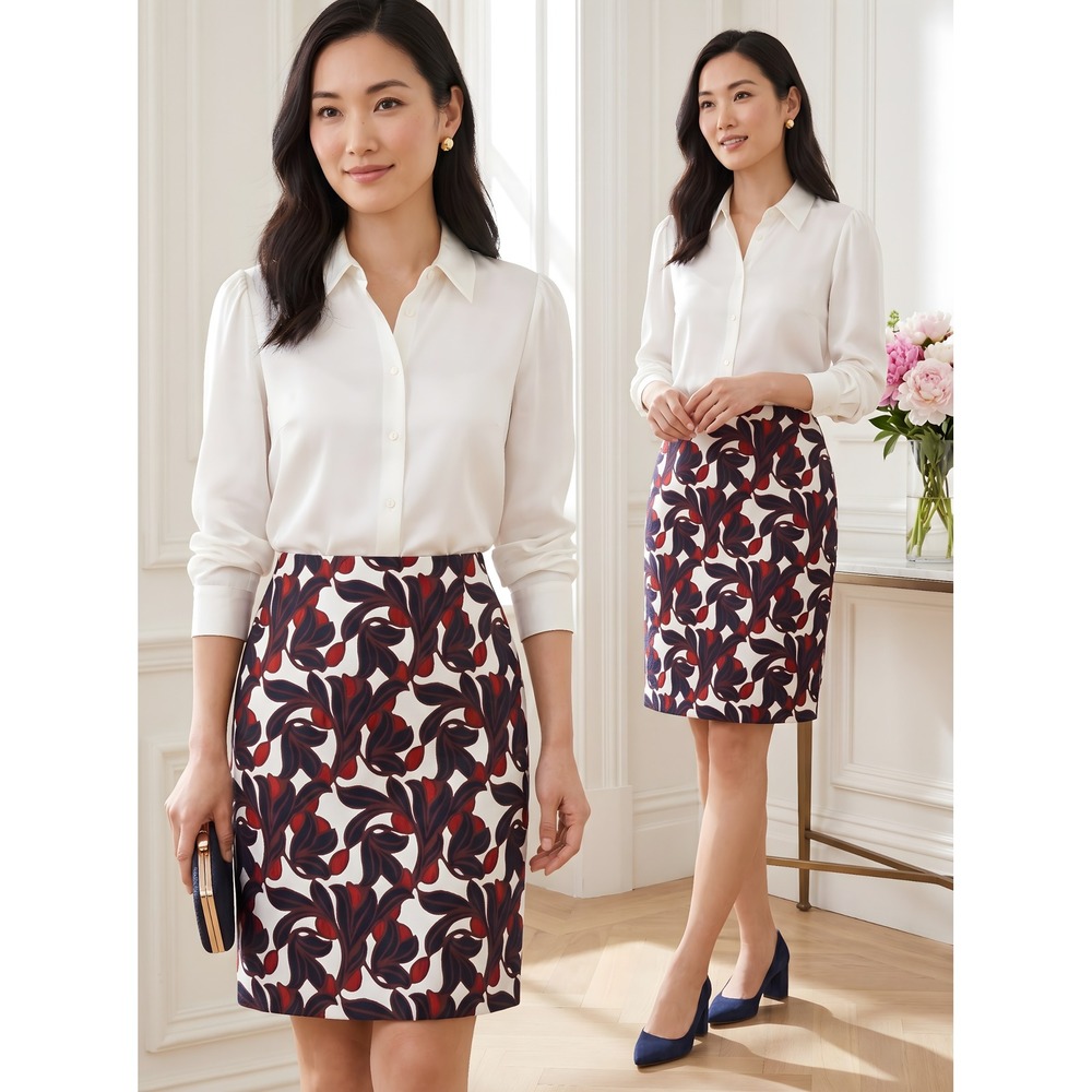 Ann Taylor Petite Jacquard Pencil Skirt Abstract Floral Structured Lined 12P